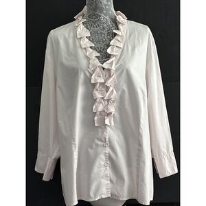 Talbots Pretty Pink 95% Soft Cotton Button Up Blouse Ribbon Details Size 24W.